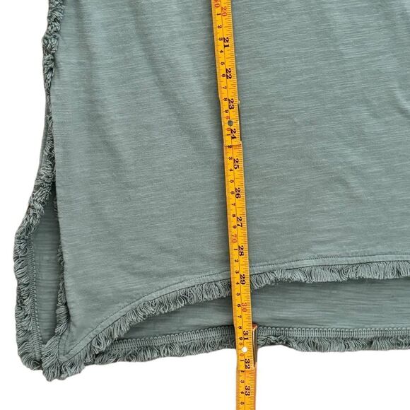 Umgee USA Frayed Detail Green Relaxed Fit Short Sleeve Cotton Tunic Top. Small. - Picture 6 of 9